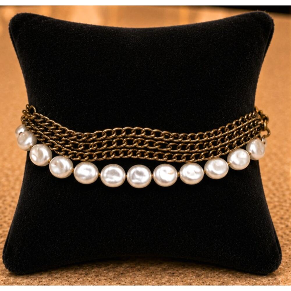 Free People Three Chain and Strand of Flat “Pearl” Bracelet/Anklet